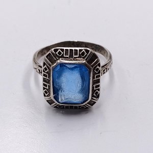Antique  Art Deco Sterling Silver Blue Stone Ladies Ring, Size 6.75