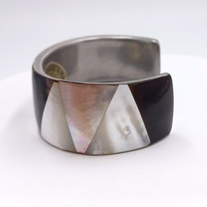 Mother of Pearl  Black and White Open Cuff Bracelet