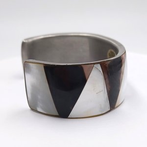 Mother of Pearl  Black and White Open Cuff Bracelet