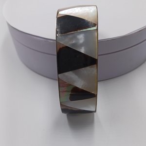 Mother of Pearl  Black and White Open Cuff Bracelet