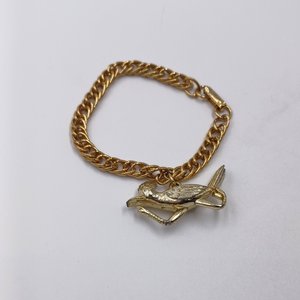 Gold Tone Chain with Large Gold Roadrunner Charm Bracelet, Vintage, Southwestern