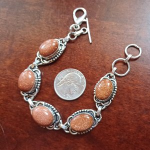 Sterling Silver Southwestern Gold Stone Panel Bracelet