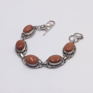 Sterling Silver Southwestern Gold Stone Panel Bracelet