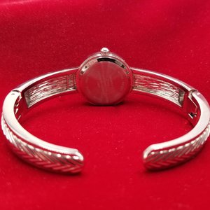 Ladies Silver Tone Round Rhinestones Clamper Bracelet Watch