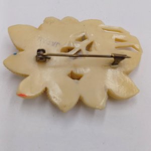 Vintage 1940's Celluloid Hand Painted Floral Brooch, Japan