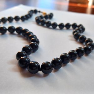 Heavy Black Knotted Stone Beads Vintage Necklace, Japan Necklace, Heavy