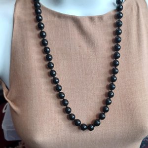 Heavy Black Knotted Stone Beads Vintage Necklace, Japan Necklace, Heavy
