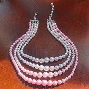 Vintage 1950's 4 Strand Powder Pink Faux Pearls Beaded Choker Necklace