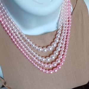 Vintage 1950's 4 Strand Powder Pink Faux Pearls Beaded Choker Necklace
