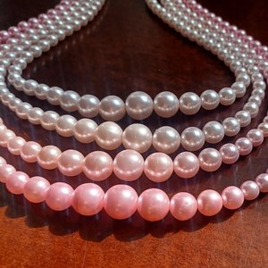 Vintage 1950's 4 Strand Powder Pink Faux Pearls Beaded Choker Necklace