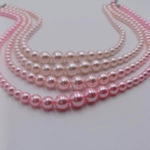 Vintage 1950's 4 Strand Powder Pink Faux Pearls Beaded Choker Necklace