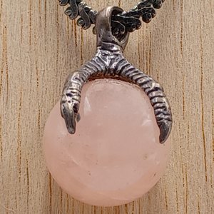 Vintage Sterling Silver Dragon Claw Rose Quartz Orb Pendant Necklace and Chain