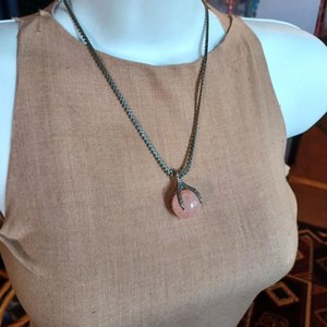 Vintage Sterling Silver Dragon Claw Rose Quartz Orb Pendant Necklace and Chain