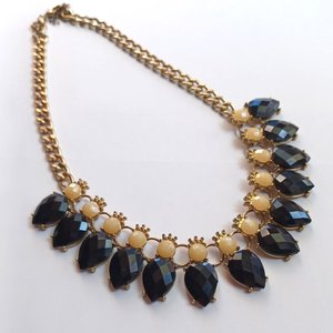 Gold Tone with Faceted Black and Yellow Cabochons Statement Necklace