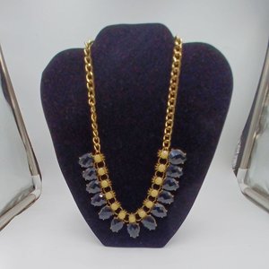 Gold Tone with Faceted Black and Yellow Cabochons Statement Necklace