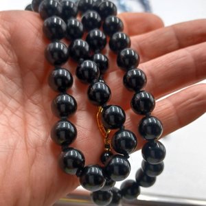 Heavy Black Knotted Stone Beads Vintage Necklace, Japan Necklace, Heavy