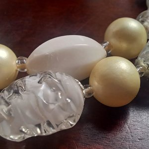 Vintage Matte White and Glass Beaded Multi Strand Choker Necklace and Clip-on Earrings Set