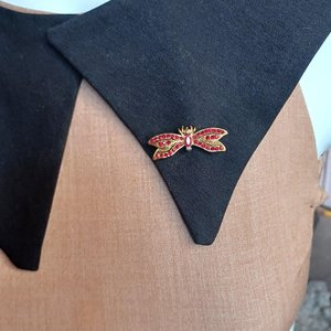 Vintage Gold Tone with Deep Red Rhinestones Winged Insect Brooch, Mid Century Brooch, Stamped Made in the USA