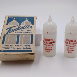 Vintage Tankettes Salt and Pepper Shakers, Promotional Item, In original Box New Unused