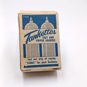 Vintage Tankettes Salt and Pepper Shakers, Promotional Item, In original Box New Unused