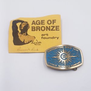 Vintage Oval Solid Brass Southwestern Copperstone Gold Mine Dyna Buckle Mens Belt Buckle