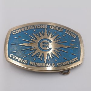 Vintage Oval Solid Brass Southwestern Copperstone Gold Mine Dyna Buckle Mens Belt Buckle