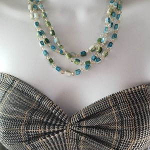 Mid Century Crystal, Teal and Neon Green Jewelry Set, Necklace Bracelets and Earrings