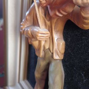 Vintage German Carved Wooden Fiddler in Frame, Home Decor, Unique Item, Vintage Art