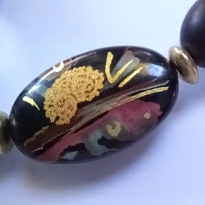 Asian Hand Painted Black Beads Long Necklace