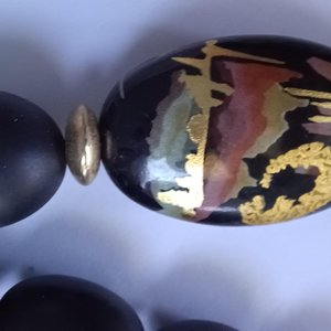 Asian Hand Painted Black Beads Long Necklace