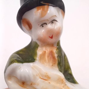 Vintage Occupied Japan Porcelain Boy in Top Hat Playing Guitar Figurine