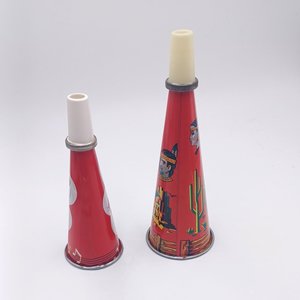 Pair of  1950's Tin Toy Litho Noise Maker Birthday Party Horns