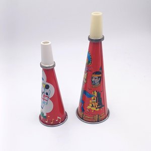Pair of  1950's Tin Toy Litho Noise Maker Birthday Party Horns