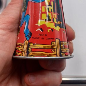 Pair of  1950's Tin Toy Litho Noise Maker Birthday Party Horns