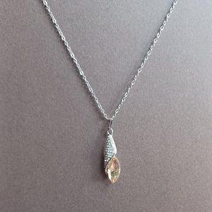 Silver Tone Large Champagne Navette and Pave Rhinestones Pendant, Chain and Matching Dangle Earrings