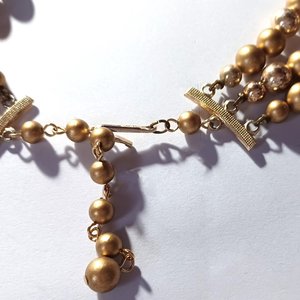 Vintage Three Strand Gold Tone Mid Century Beaded Necklace, Japan