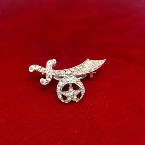 Shriner Masonic Scimitar Crescent & Star Over 30 AB Rhinestones Silver Tone Pin