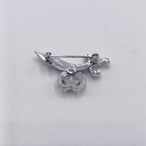 Shriner Masonic Scimitar Crescent & Star Over 30 AB Rhinestones Silver Tone Pin