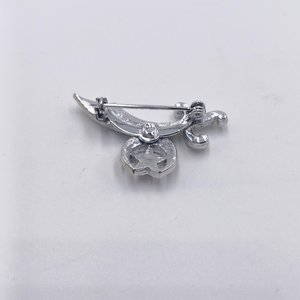 Shriner Masonic Scimitar Crescent & Star Over 30 AB Rhinestones Silver Tone Pin