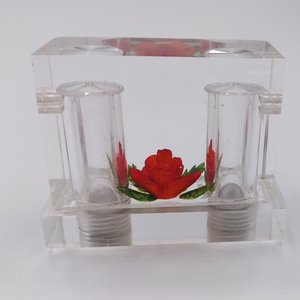 Vintage Lucite Salt and Pepper Single Unit with Encased Rose in the Center