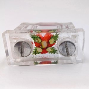Vintage Lucite Salt and Pepper Single Unit with Encased Rose in the Center