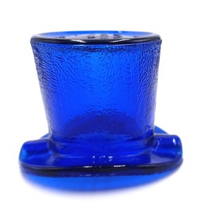 Vintage Cobalt Blue Glass Lowell Hand Cream Deodorant Blue Gem Cream Top Hat Ashtray