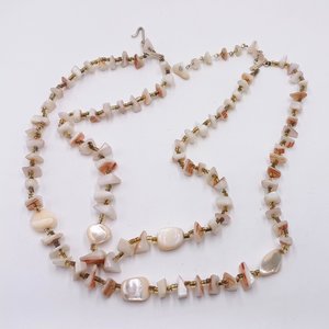 Vintage Multi-strand Mother Of Pearl  and Shell Beaded Necklace and Clip-on Earrings Jewelry Set