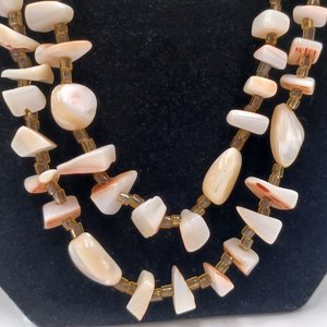 Vintage Multi-strand Mother Of Pearl  and Shell Beaded Necklace and Clip-on Earrings Jewelry Set