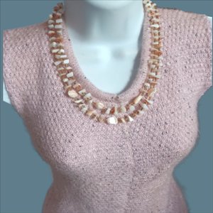Vintage Multi-strand Mother Of Pearl  and Shell Beaded Necklace and Clip-on Earrings Jewelry Set