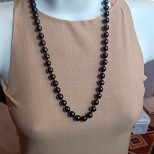 Heavy Black Knotted Stone Beads Vintage Necklace, Japan Necklace, Heavy