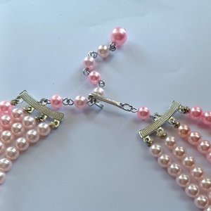 Vintage 1950's 4 Strand Powder Pink Faux Pearls Beaded Choker Necklace