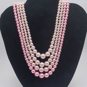 Vintage 1950's 4 Strand Powder Pink Faux Pearls Beaded Choker Necklace