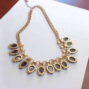 Gold Tone with Faceted Black and Yellow Cabochons Statement Necklace
