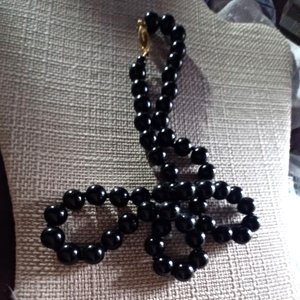 Heavy Black Knotted Stone Beads Vintage Necklace, Japan Necklace, Heavy